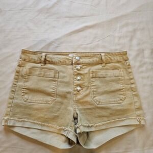 OAT New York Women's Tan Mid-Rise  Button-Fly Cut-off Stretch Shorts Size 30‎